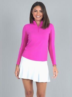 IBKUL Hot Pink Quarter-Zip Long Sleeve Top